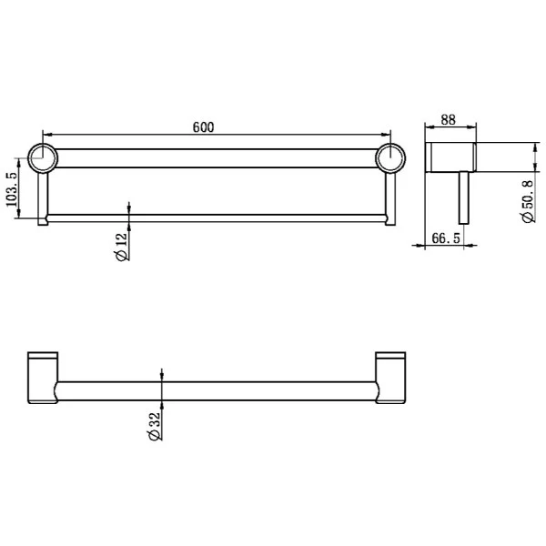 Nero Mecca Care 32mm Grab Rail With Towel Holder 600mm | Chrome | - Image 3