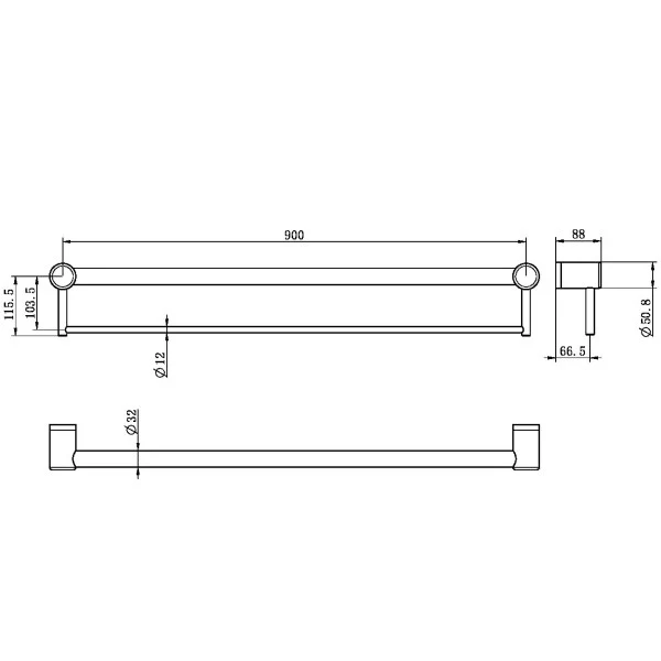 Nero Mecca Care 32mm Grab Rail With Towel Holder 900mm | Brushed Bronze | - Image 3