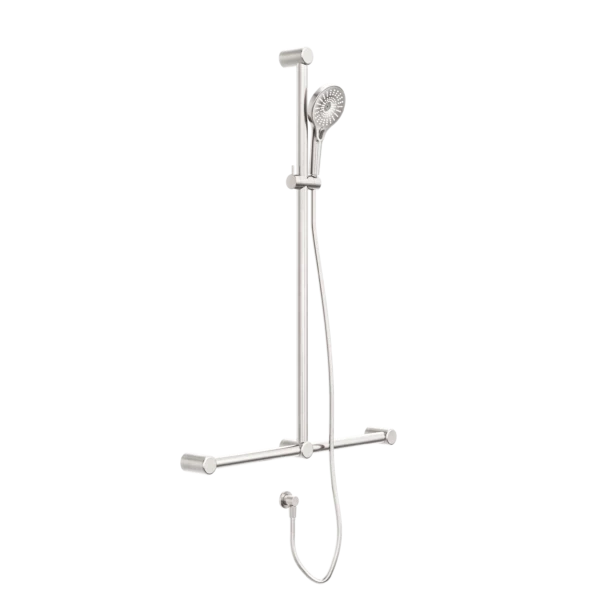 Nero Mecca Care 32mm T Bar Grab Rail And Adjustable Shower Rail Set 1100x750mm | Brushed Nickel |