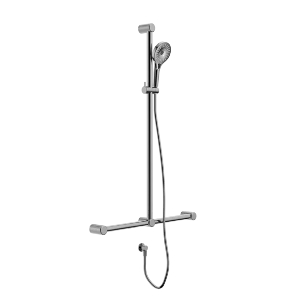 Nero Mecca Care 32mm T Bar Grab Rail And Adjustable Shower Rail Set 1100x750mm | Chrome |