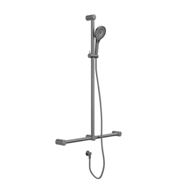 Nero Mecca Care 32mm T Bar Grab Rail And Adjustable Shower Rail Set 1100x750mm | Gun Metal |
