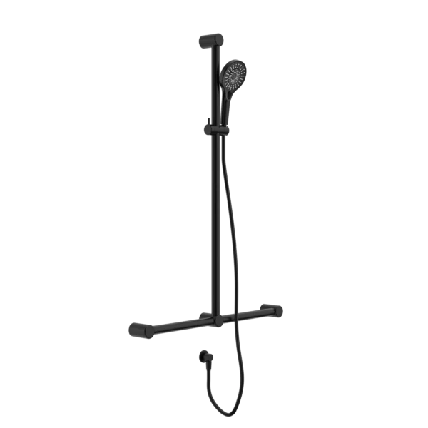 Nero Mecca Care 32mm T Bar Grab Rail And Adjustable Shower Rail Set 1100x750mm | Matte Black |