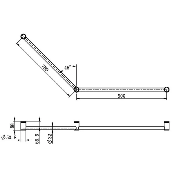 Nero Mecca Care 32mm DDA Grab Rail Set 45 Degree 750x900mm | Matte Black | - Image 3