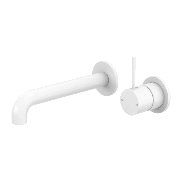 Nero Mecca Wall Basin Mixer Handle Up (Separate Back Plate) | Matte White |