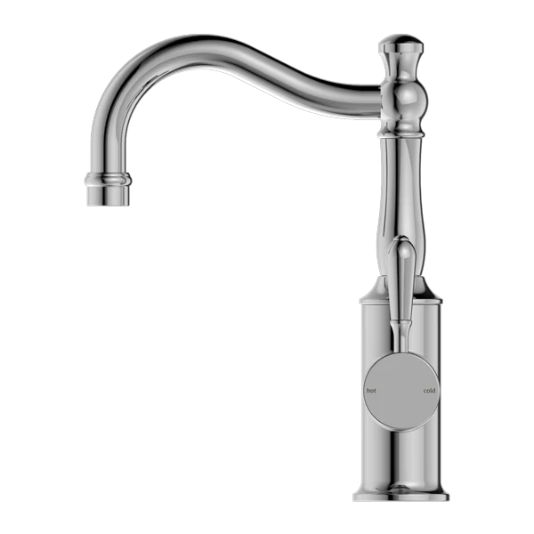 Nero York Basin Mixer Hook Spout With Metal Lever | Chrome | - Image 2