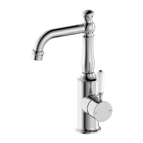 Nero York Basin Mixer With White Porcelain Lever | Chrome |