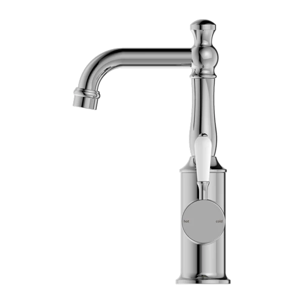 Nero York Basin Mixer With White Porcelain Lever | Chrome | - Image 2