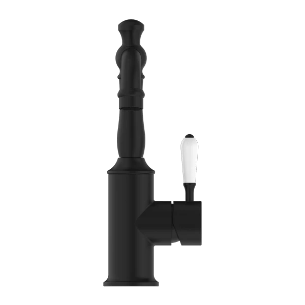 Nero York Basin Mixer With White Porcelain Lever | Matte Black | - Image 3