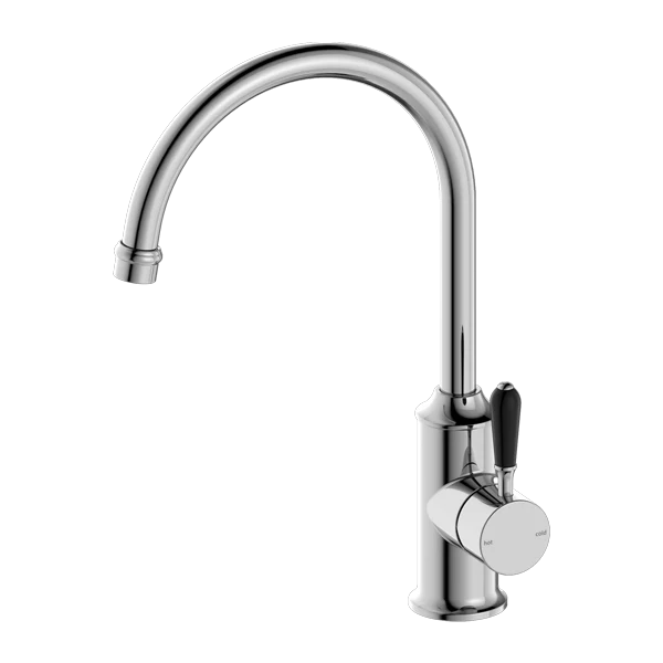 Nero York Kitchen Mixer Goosneck Spout With Black Porcelain Lever | Chrome |