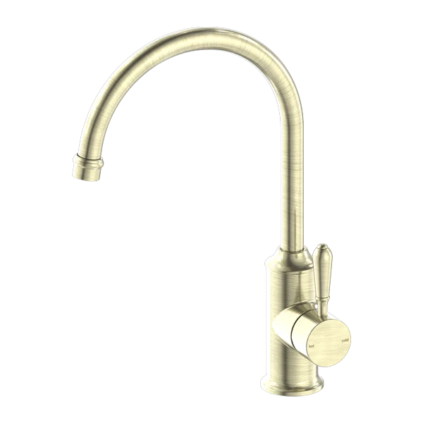 Nero York Kitchen Mixer Goosneck Spout With Metal Lever | Aged Brass | - Image 2