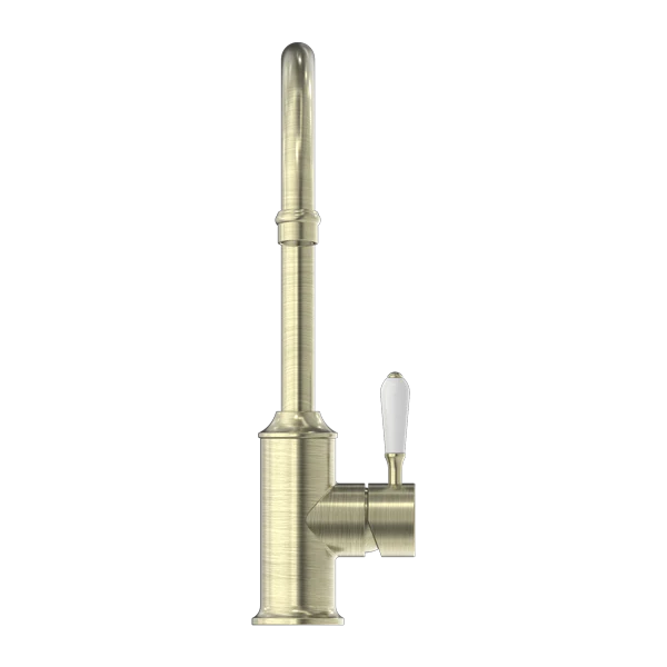 Nero York Kitchen Mixer Goosneck Spout With White Porcelain Lever | Aged Brass | - Image 3