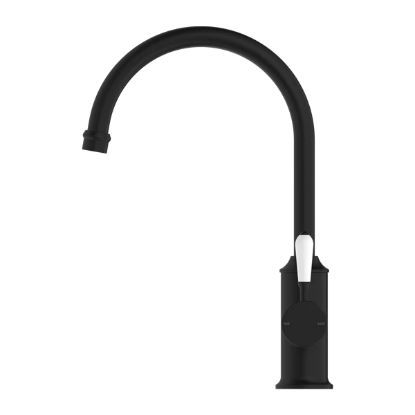 Nero York Kitchen Mixer Goosneck Spout With White Porcelain Lever | Matte Black | - Image 2