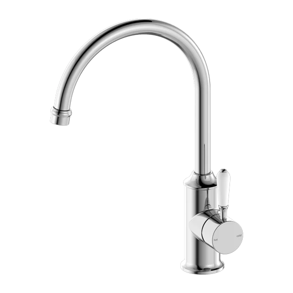 Nero York Kitchen Mixer Goosneck With White Porcelain Lever | Chrome |