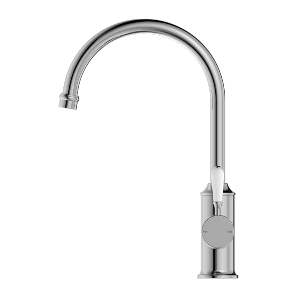 Nero York Kitchen Mixer Goosneck With White Porcelain Lever | Chrome | - Image 2