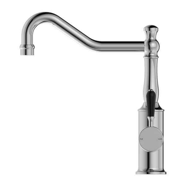 Nero York Kitchen Mixer Hook Spout With Black Porcelain Lever | Chrome | - Image 2