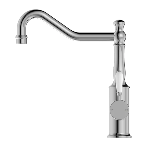 Nero York Kitchen Mixer Hook Spout With White Porcelain Lever | Chrome | - Image 2