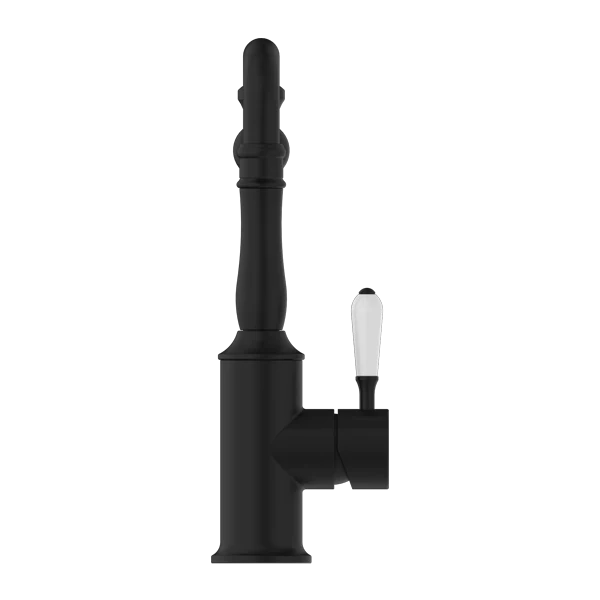 Nero York Kitchen Mixer Hook Spout With White Porcelain Lever | Matte Black | - Image 3