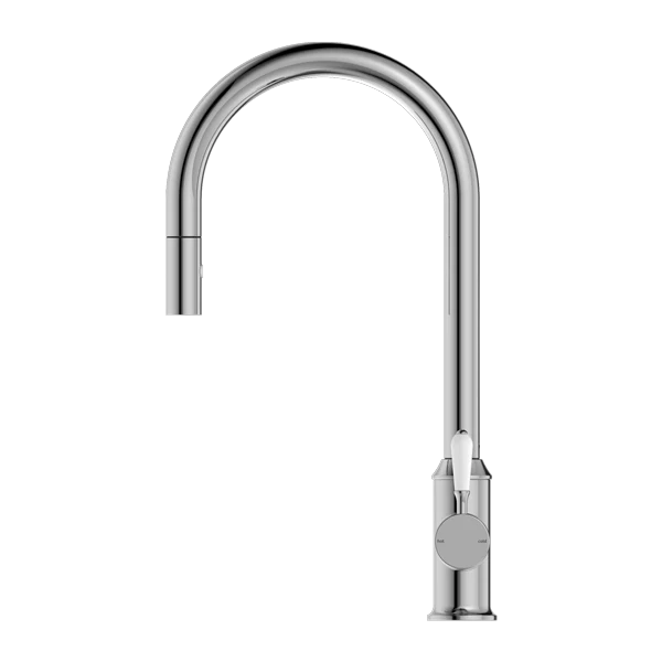 Nero York Pull Out Sink Mixer With Vegie Spray Function With White Porcelain Lever | Chrome | - Image 2