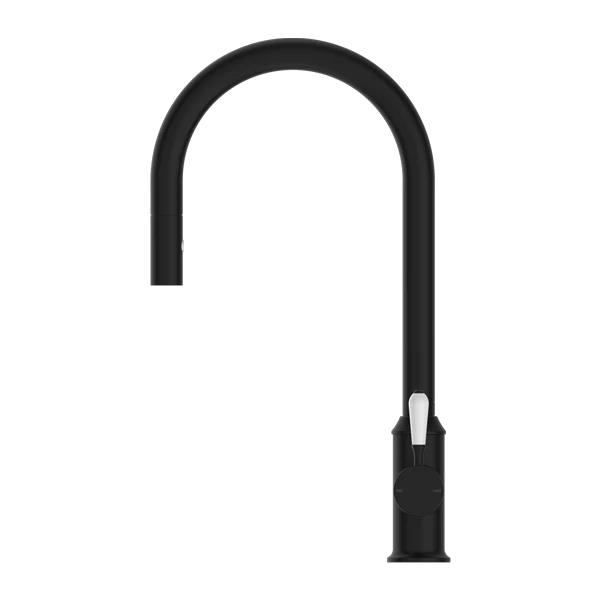 Nero York Pull Out Sink Mixer With Vegie Spray Function With White Porcelain Lever | Matte Black | - Image 2
