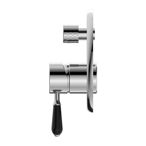Nero York Shower Mixer With Diverter With Black Porcelain Lever | Chrome | - Image 2