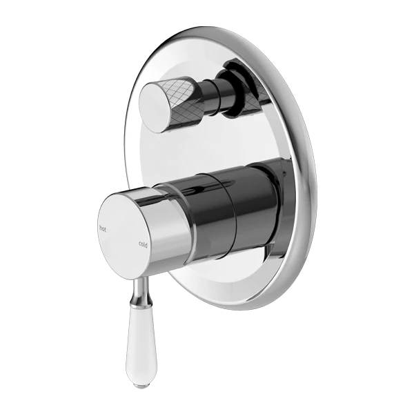 Nero York Shower Mixer With Diverter With White Porcelain Lever | Chrome |