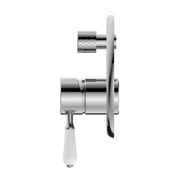 Nero York Shower Mixer With Diverter With White Porcelain Lever | Chrome | - Image 2