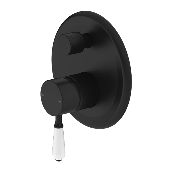 Nero York Shower Mixer With Diverter With White Porcelain Lever | Matte Black |