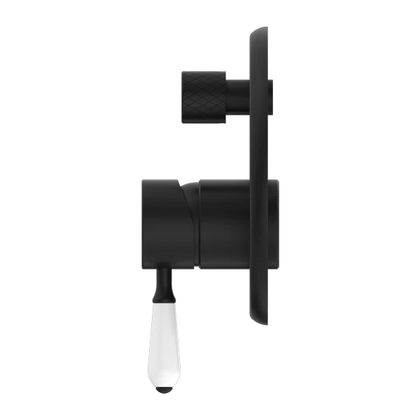 Nero York Shower Mixer With Diverter With White Porcelain Lever | Matte Black | - Image 3