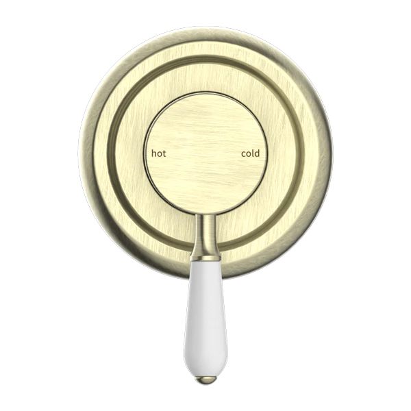 Nero York Shower Mixer With White Porcelain Lever | Aged Brass | - Image 3