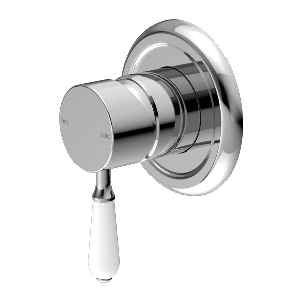 Nero York Shower Mixer With White Porcelain Lever | Chrome |