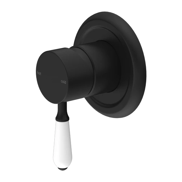 Nero York Shower Mixer With White Porcelain Lever | Matte Black |