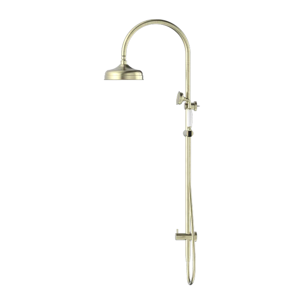 Nero York Twin Shower With White Porcelain Hand Shower | Aged Brass | - Image 2