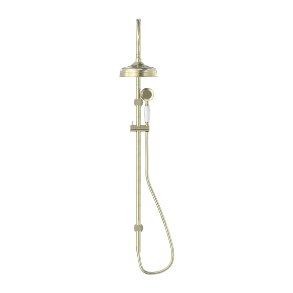 Nero York Twin Shower With White Porcelain Hand Shower | Aged Brass | - Image 3