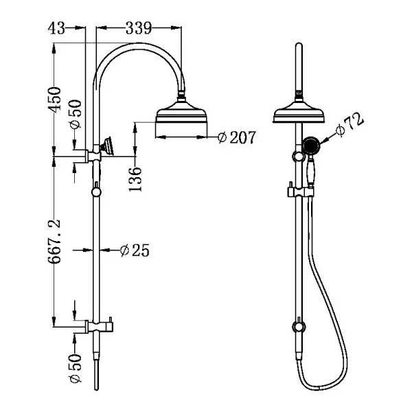Nero York Twin Shower With White Porcelain Hand Shower | Chrome | - Image 4