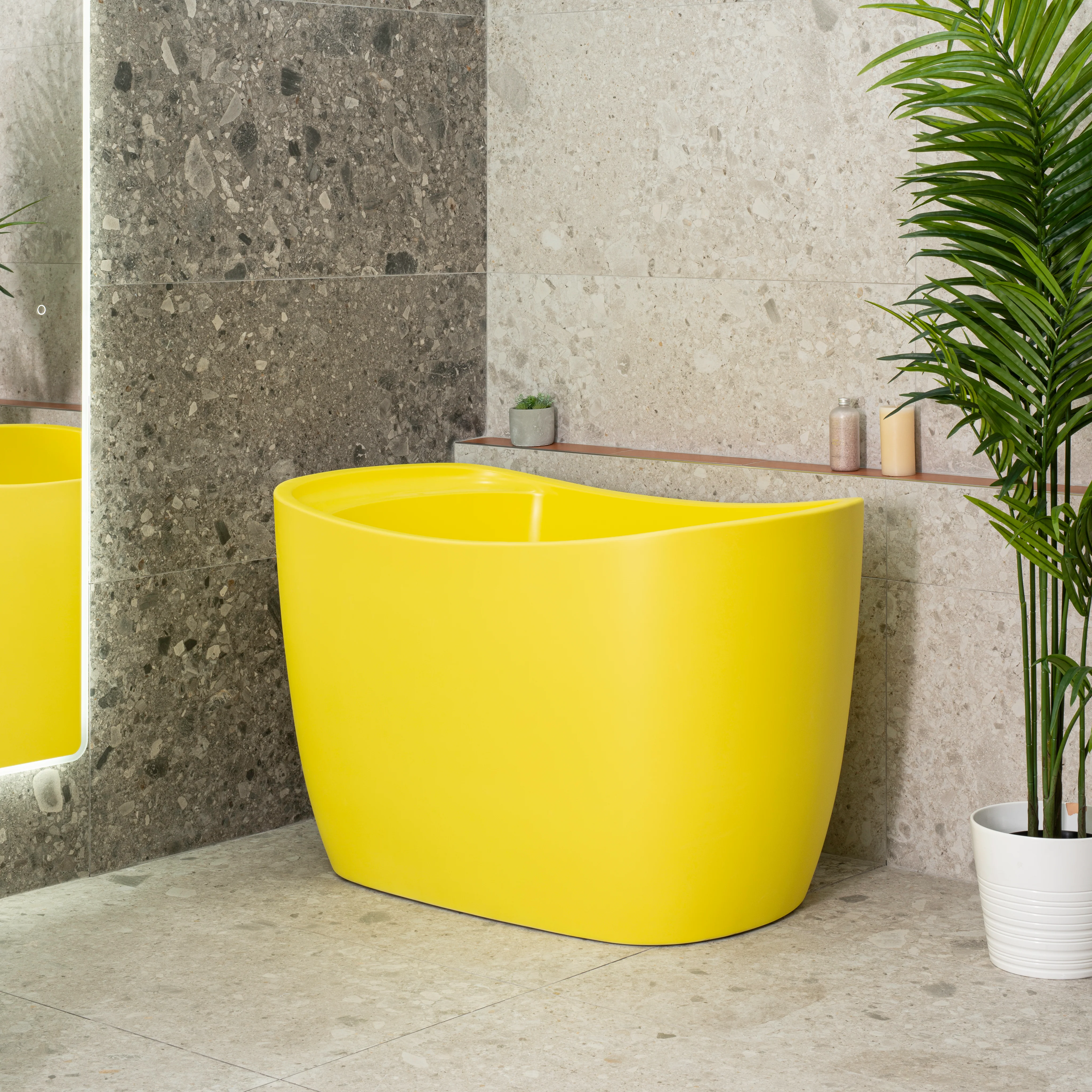 Ofuro 1200mm Extra Height Japanese Soaking Freestanding Bath with Seat, Matte Lemon Meringue - SPECIAL EDITION - Image 3