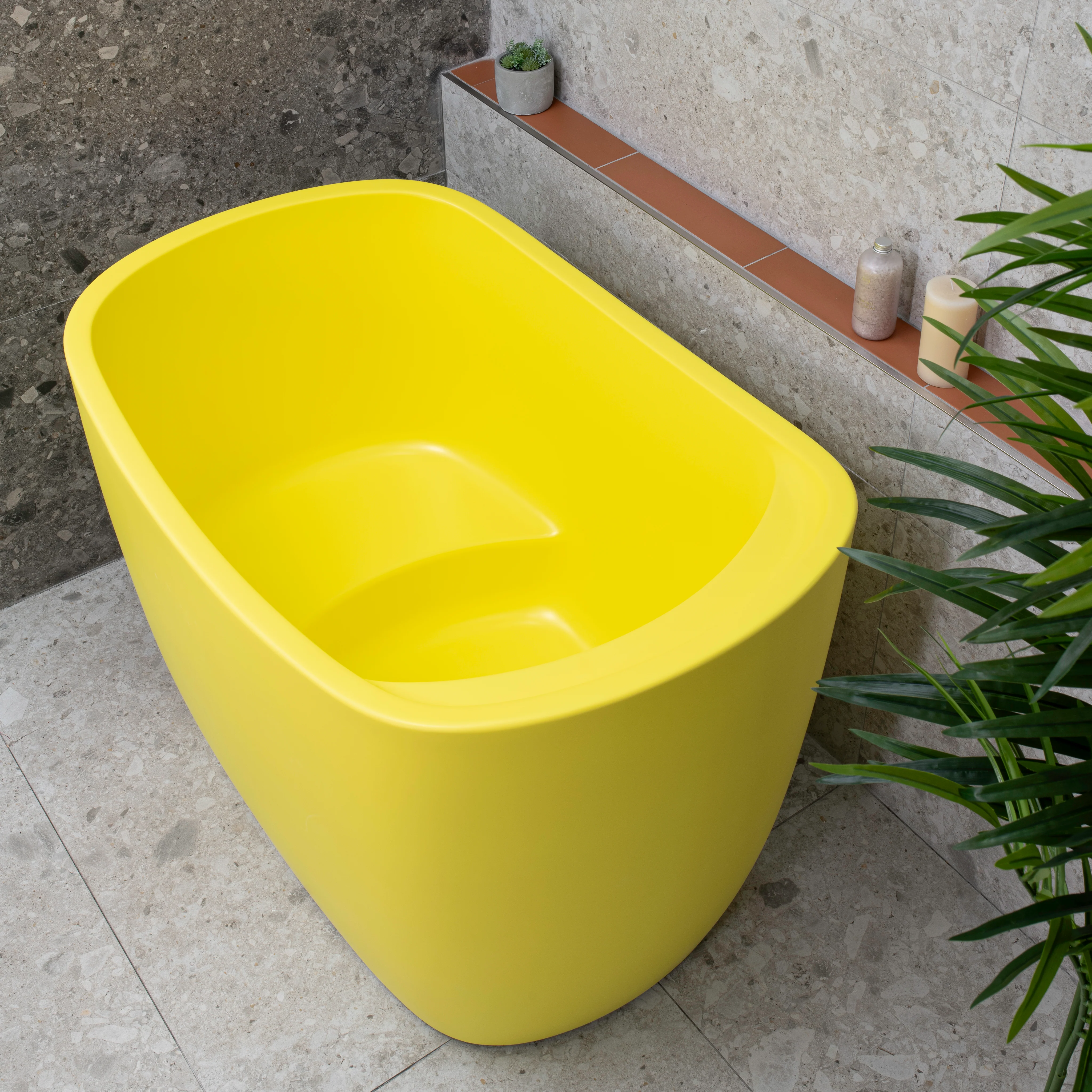 Ofuro 1200mm Extra Height Japanese Soaking Freestanding Bath with Seat, Matte Lemon Meringue - SPECIAL EDITION - Image 5