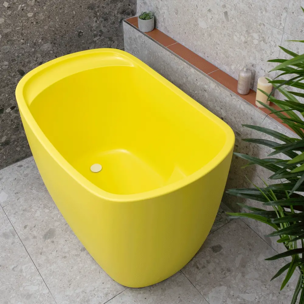 Ofuro 1200mm Extra Height Japanese Soaking Freestanding Bath with Seat, Matte Lemon Meringue - SPECIAL EDITION - Image 6