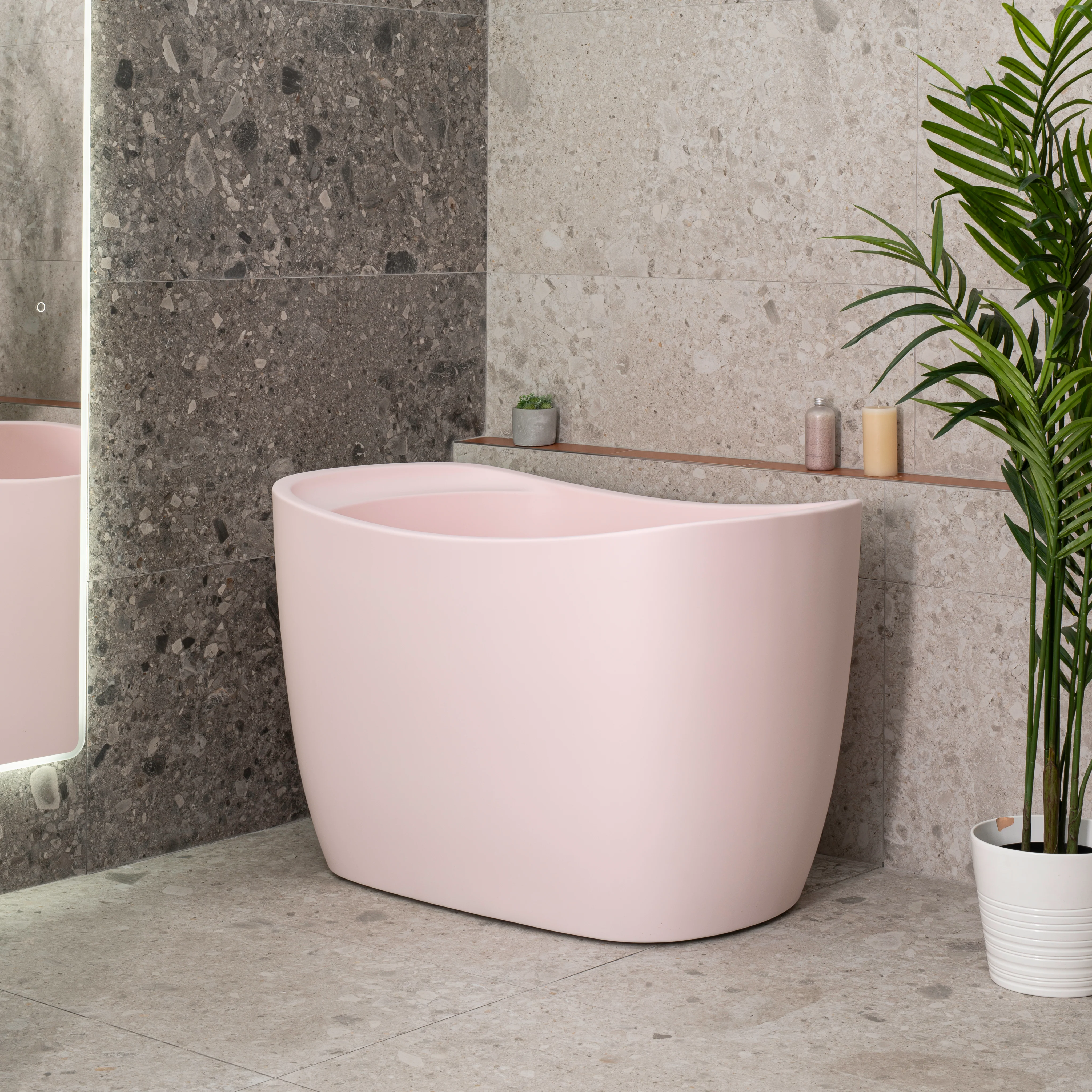 Ofuro 1200mm Extra Height Japanese Soaking Freestanding Bath with Seat, Matte Light Pink - SPECIAL EDITION - Image 3