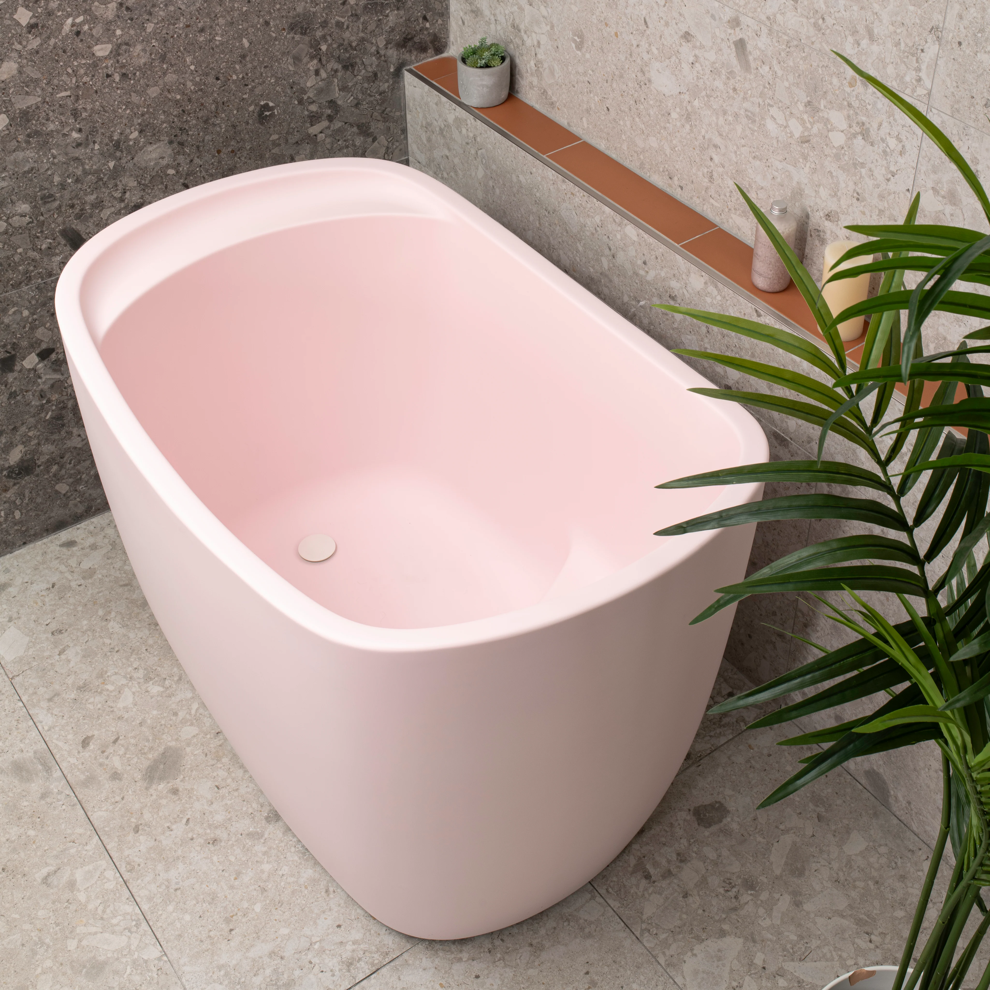 Ofuro 1200mm Extra Height Japanese Soaking Freestanding Bath with Seat, Matte Light Pink - SPECIAL EDITION - Image 4