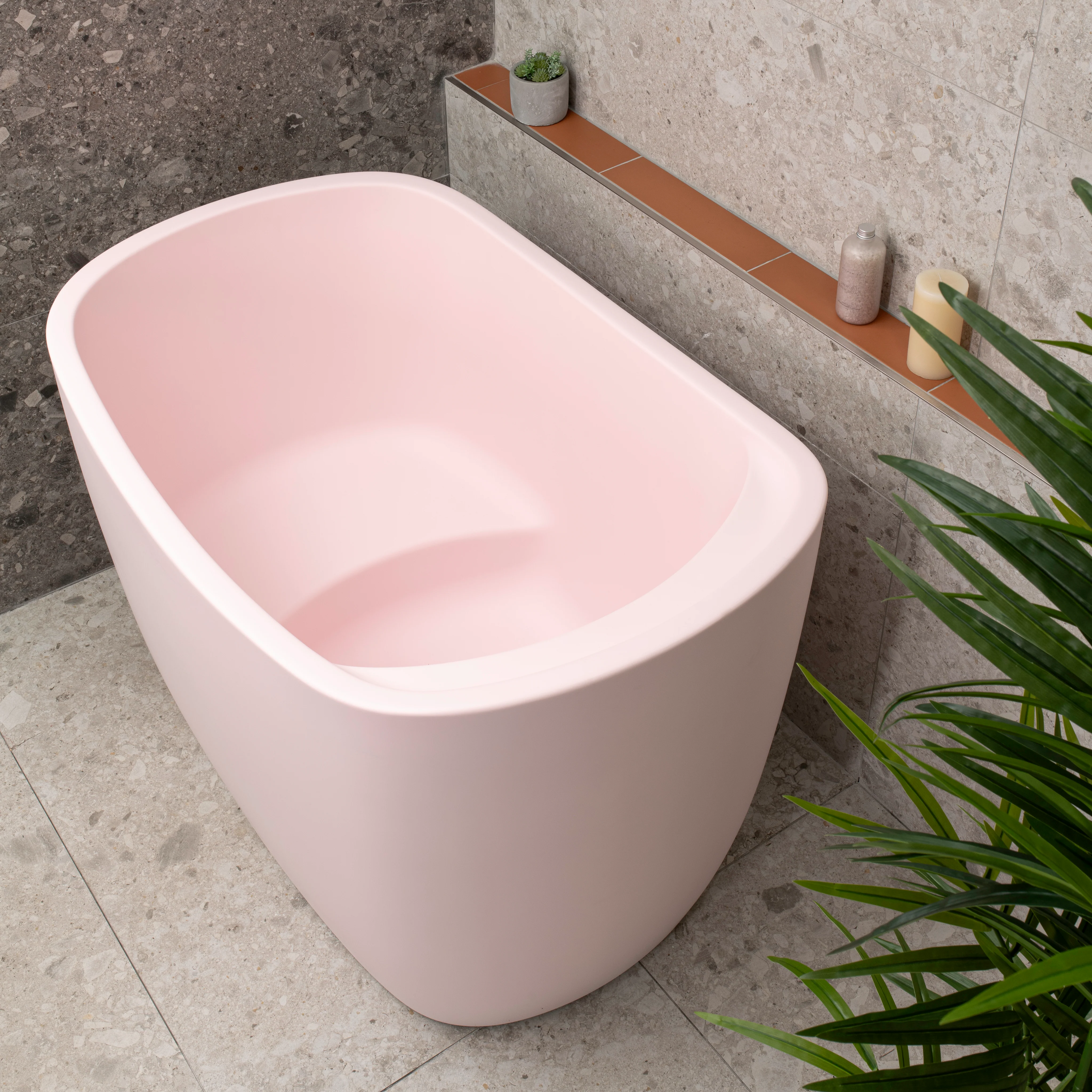 Ofuro 1200mm Extra Height Japanese Soaking Freestanding Bath with Seat, Matte Light Pink - SPECIAL EDITION - Image 5