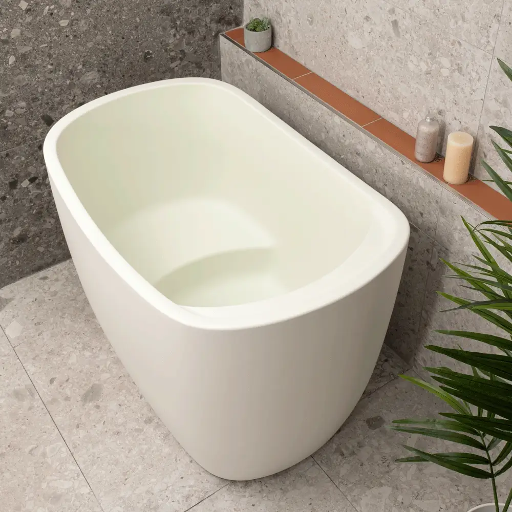 Ofuro 1200mm Extra Height Japanese Soaking Freestanding Bath with Seat, Matte Light Pistachio Green - SPECIAL EDITION - Image 6