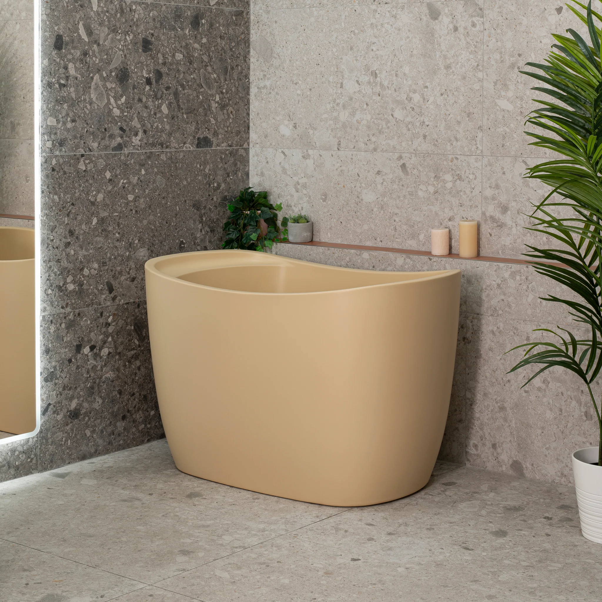 Ofuro 1200mm Extra Height Japanese Soaking Freestanding Bath with Seat, Matte Vanilla Beige - SPECIAL EDITION - Image 3
