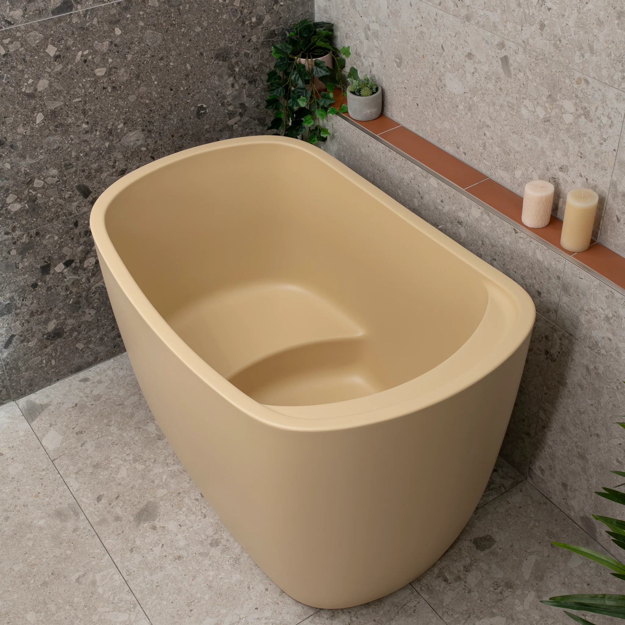 Ofuro 1200mm Extra Height Japanese Soaking Freestanding Bath with Seat, Matte Vanilla Beige - SPECIAL EDITION - Image 5