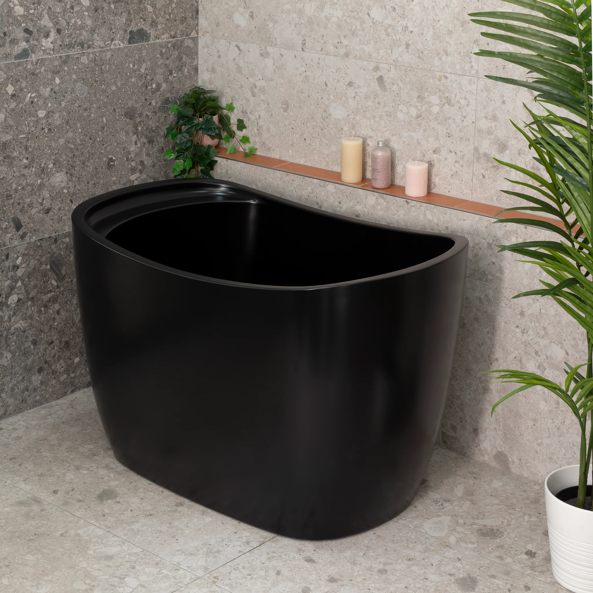 Ofuro 1200mm Extra Height Japanese Soaking Freestanding Bath with Seat, Matte Black - Image 2