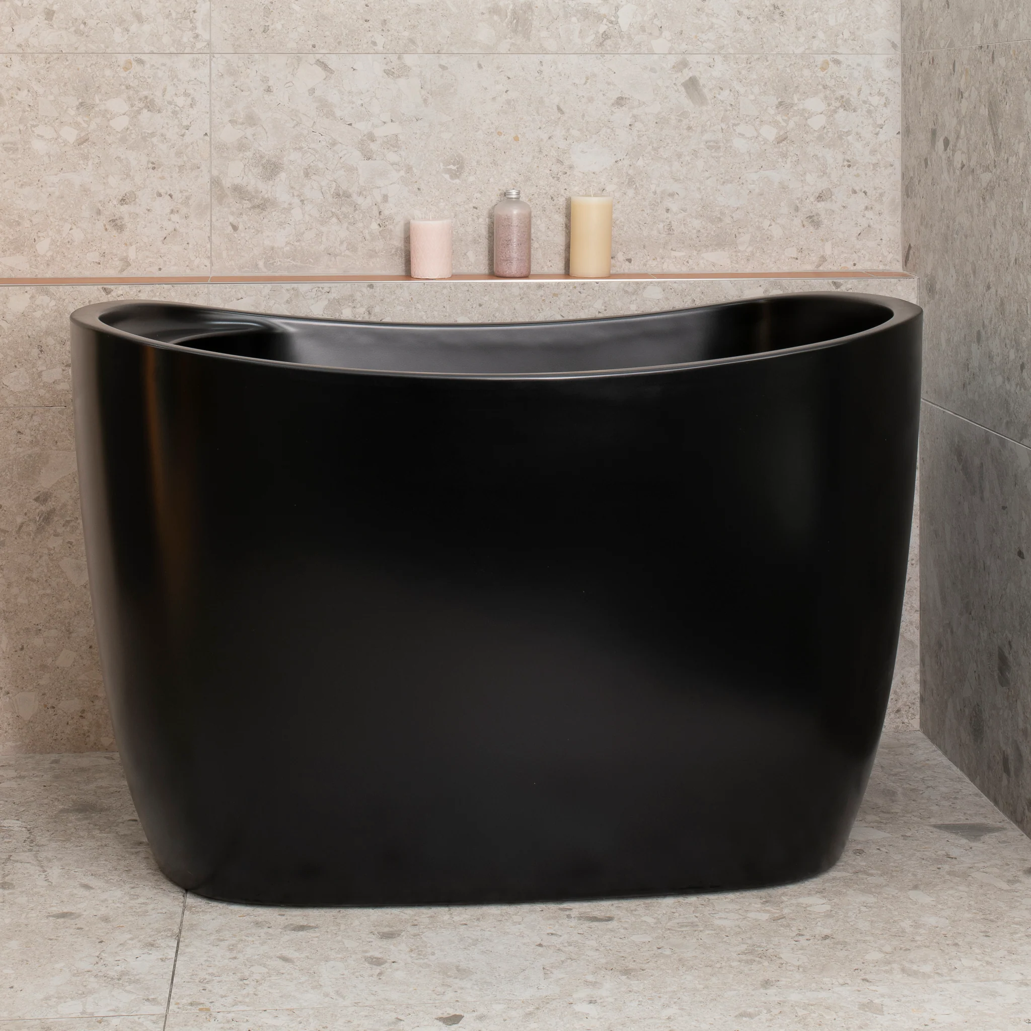 Ofuro 1200mm Extra Height Japanese Soaking Freestanding Bath with Seat, Matte Black - Image 3