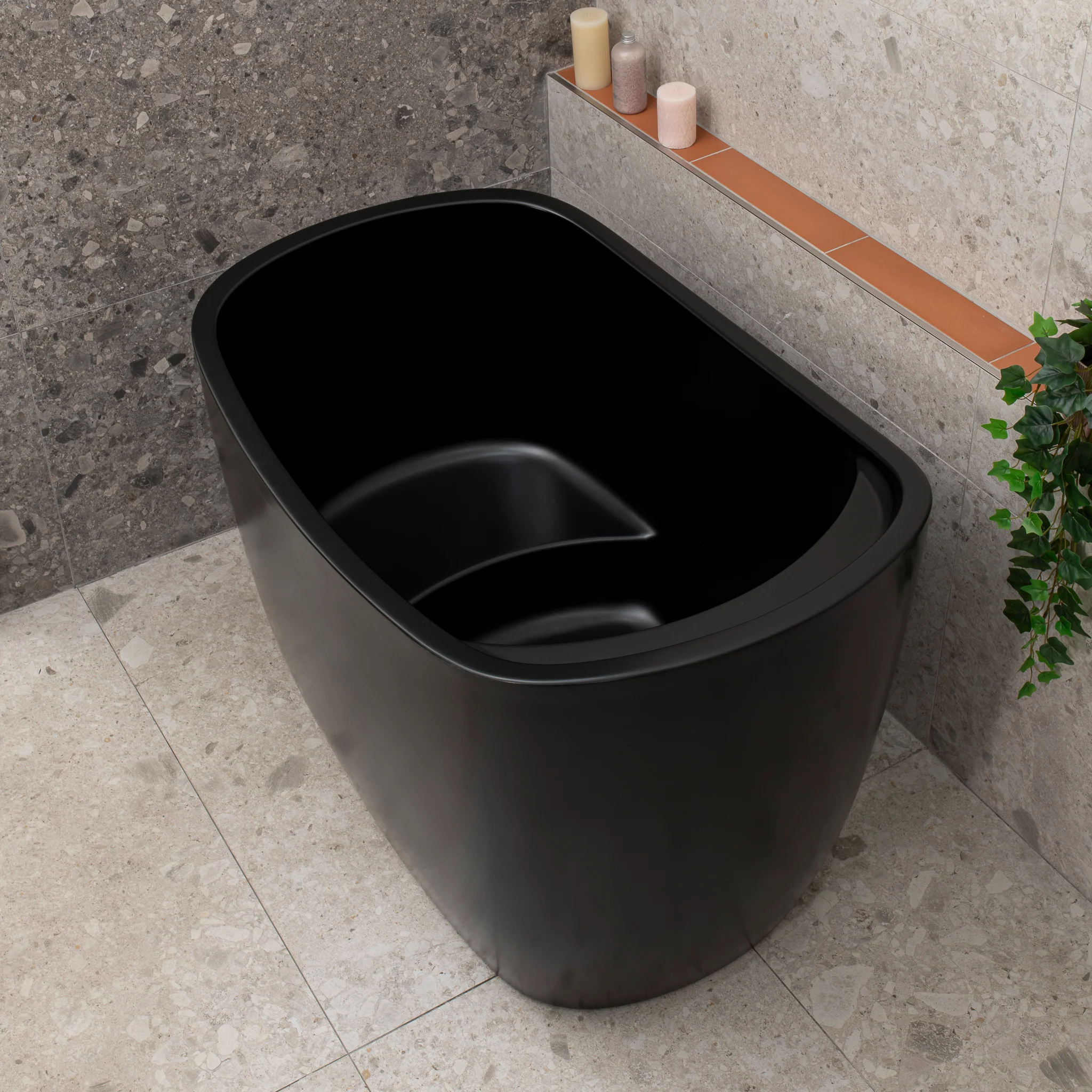 Ofuro 1200mm Extra Height Japanese Soaking Freestanding Bath with Seat, Matte Black - Image 4