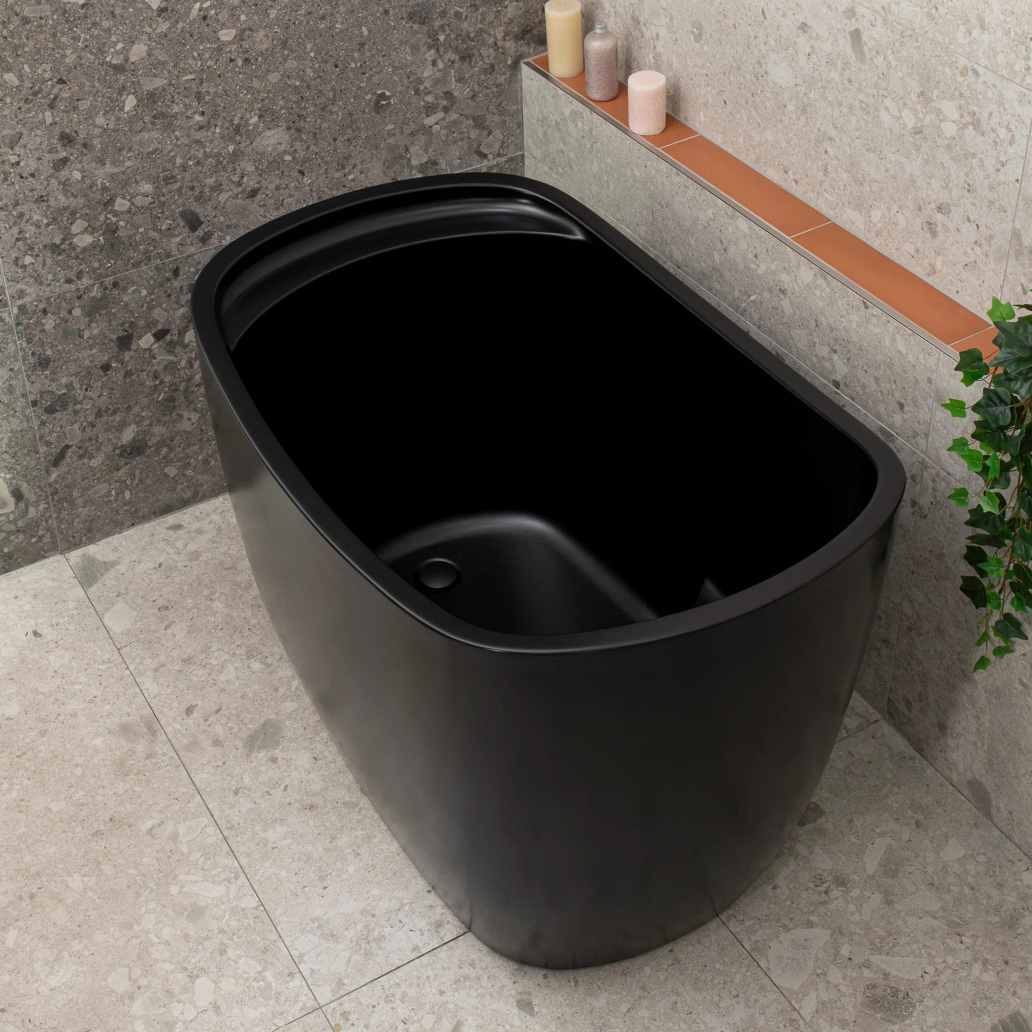 Ofuro 1200mm Extra Height Japanese Soaking Freestanding Bath with Seat, Matte Black - Image 5
