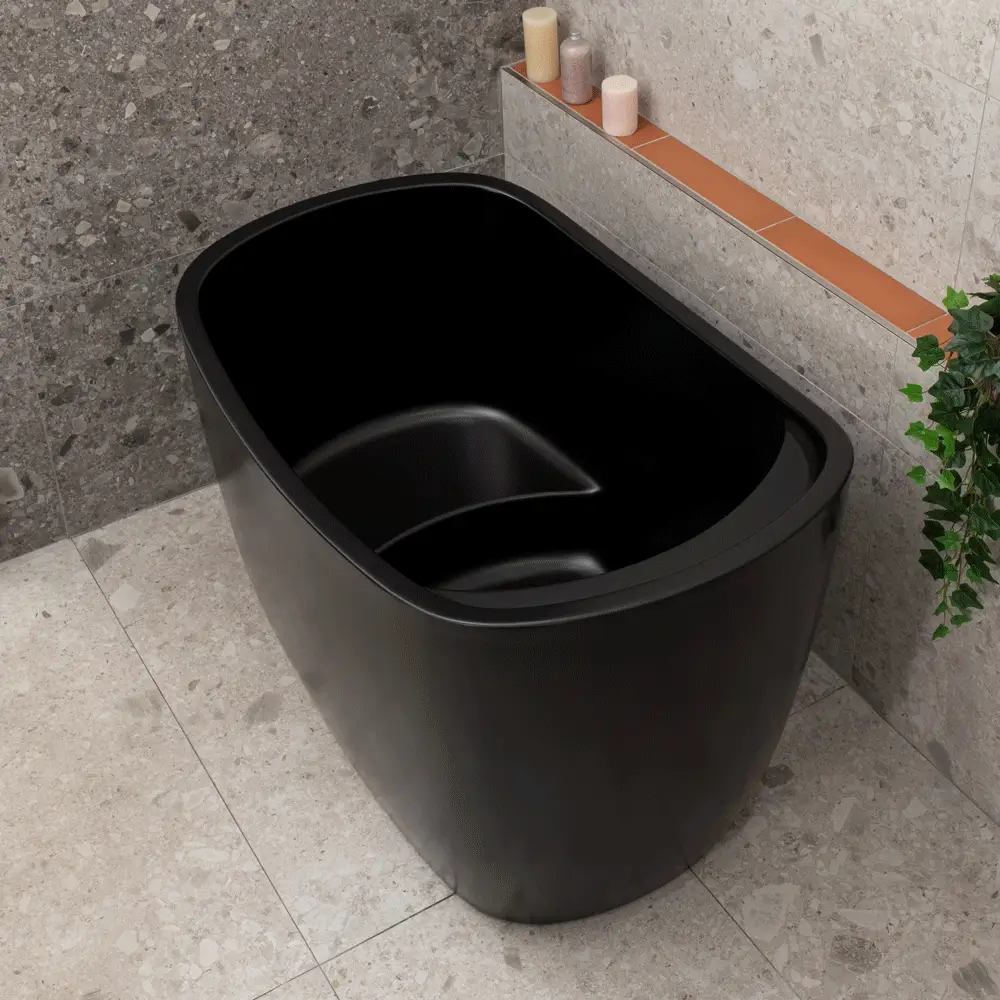Ofuro 1200mm Extra Height Japanese Soaking Freestanding Bath with Seat, Matte Black - Image 7