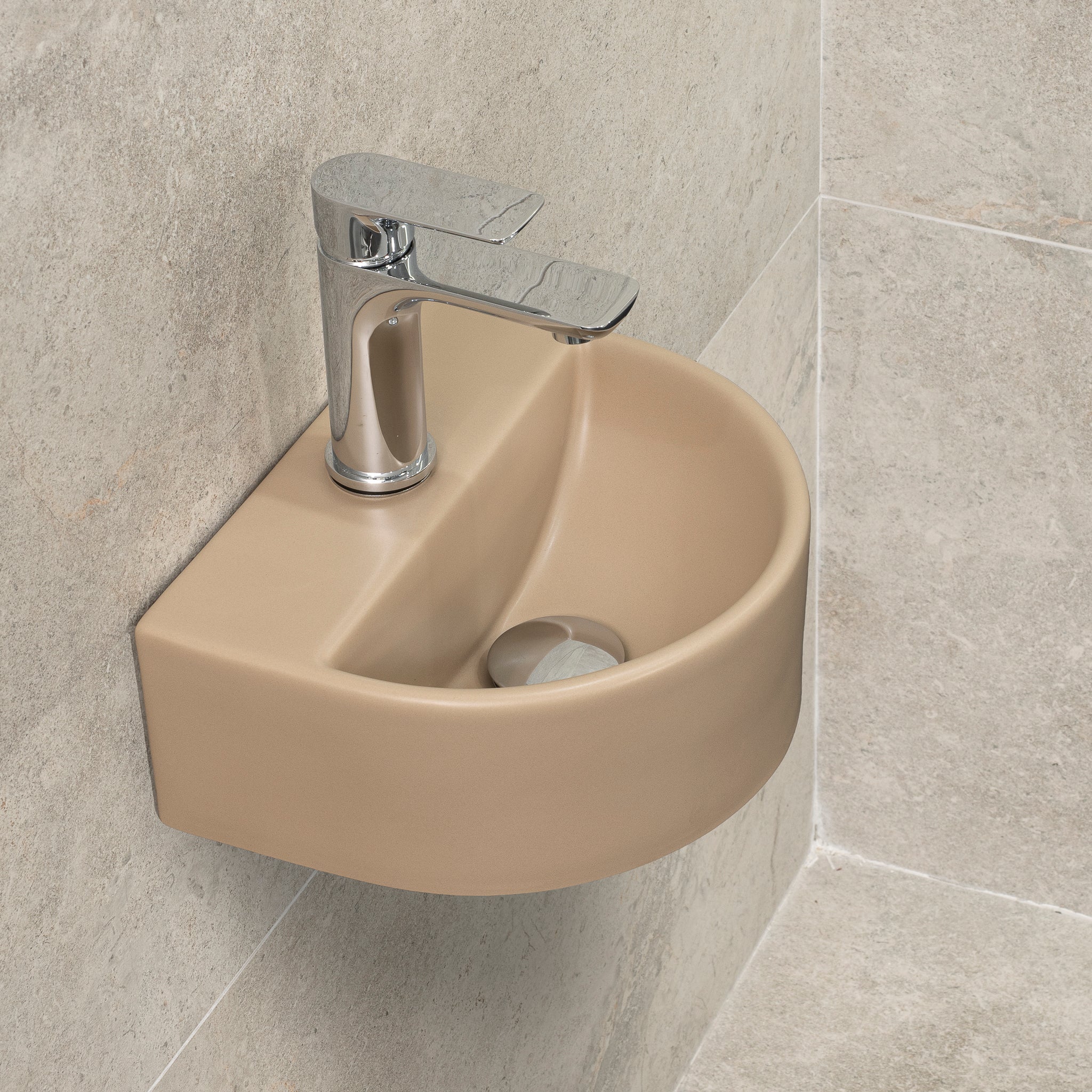 Petite Arch 303mm x 255mm Hand Wash Wall Hung Basin, Matte Cappuccino - Image 3
