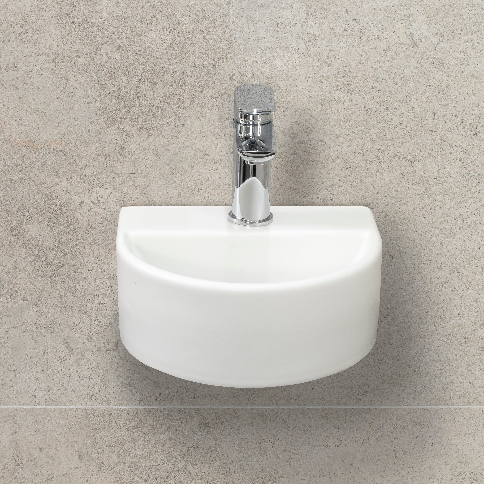 Petite Arch 303mm x 255mm Hand Wash Wall Hung Basin, Matte White - Image 3